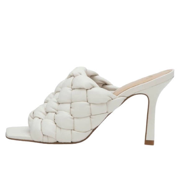 MARC FISHER LTD Dakina Leather Woven Square Toe Taper Heel Sandal, Ivory, 8M - Picture 6 of 7